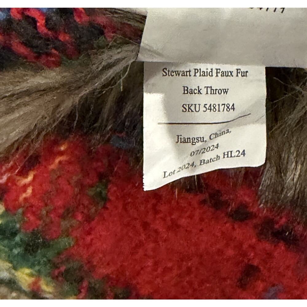 Pottery Barn Stewart Plaid Faux Fur Back Throw Throw Blanket Red Yellow 50x60 - Picture 7 of 7
